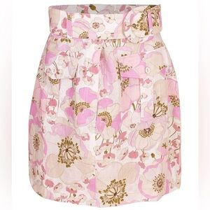 Zimmermann Pink Floral A-Line Linen Safari Belted Mini Skirt